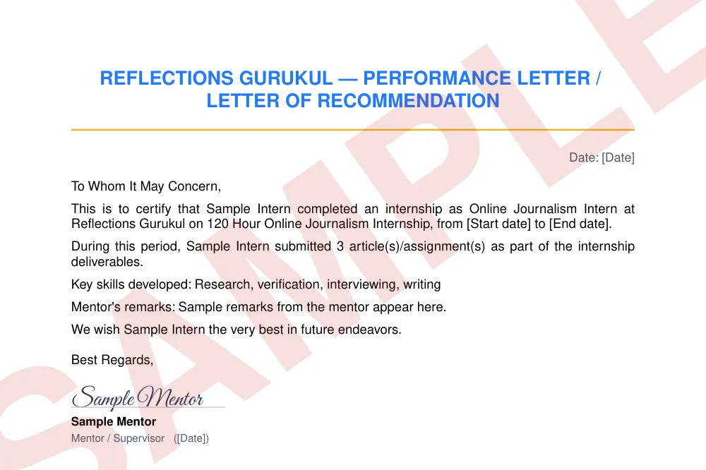 Sample recommendation letter